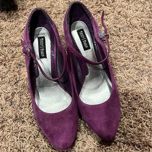 WHBM, high-heeled purple suede Mary Jane’s.